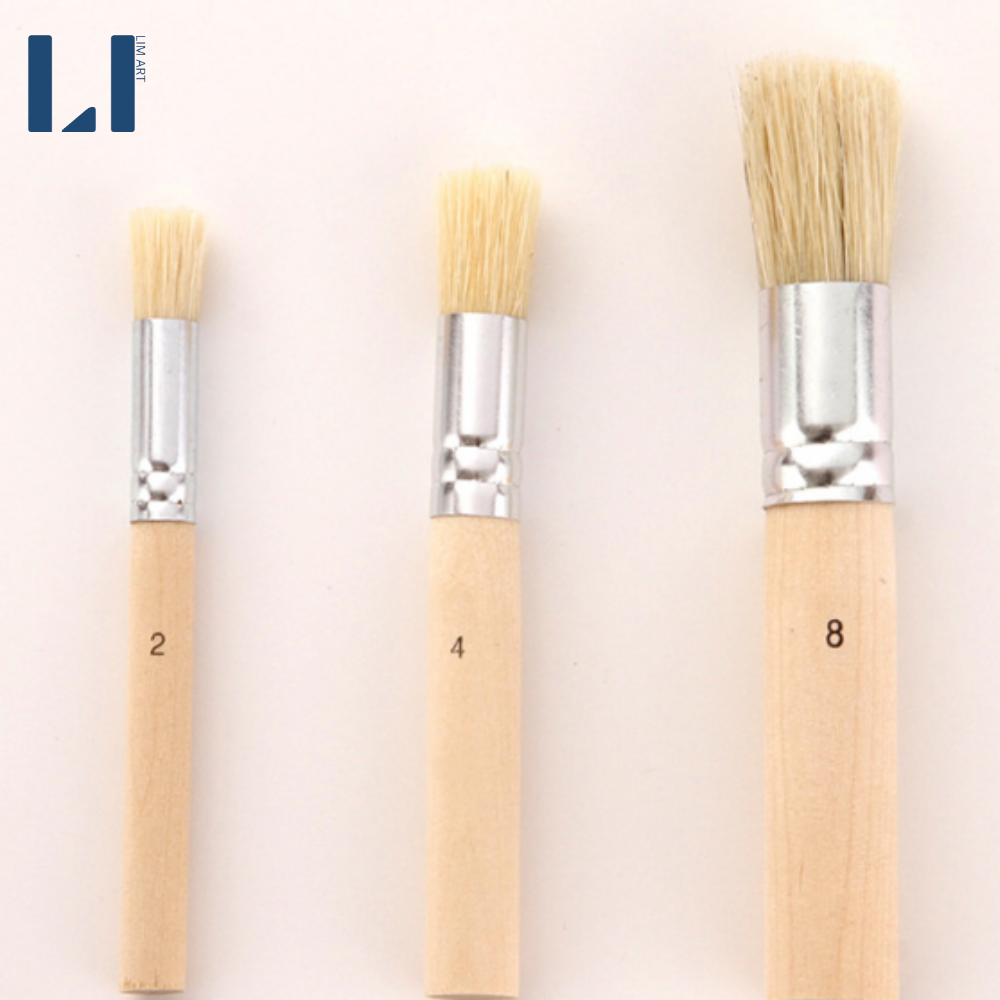 Bộ 3 cọ vẽ stencil lông lợn cán gỗ LIM Art