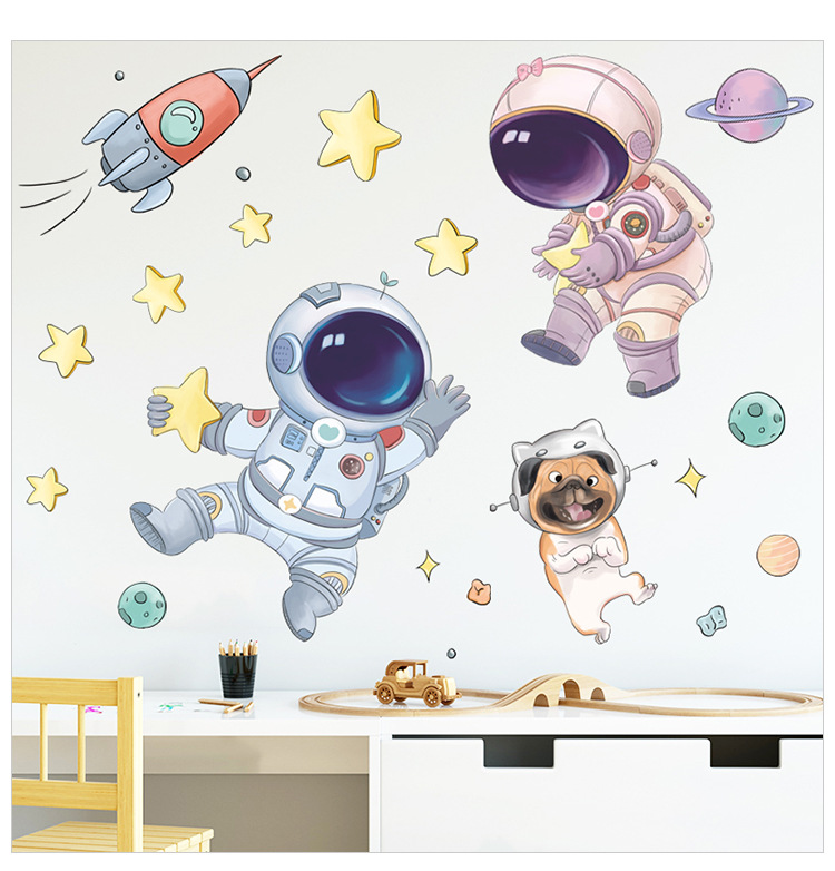 Decal dán tường phi hành gia và dog - trang trí phòng bé - thuthaodecor