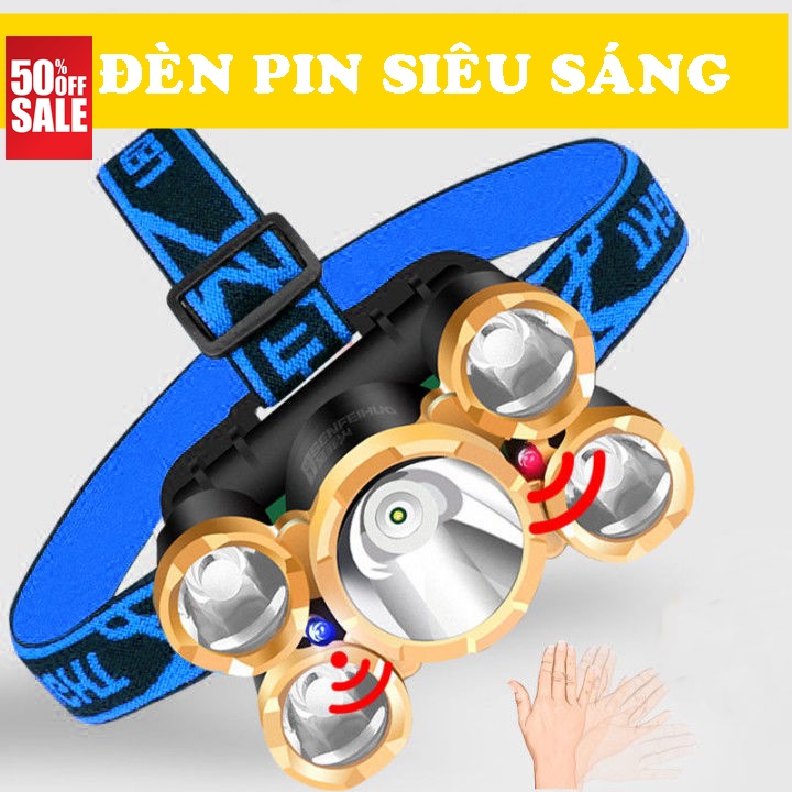 Đèn pha sáng 5 bóng pha xa 500 mét bóng LED sáng trăng đèn pin siêu sáng