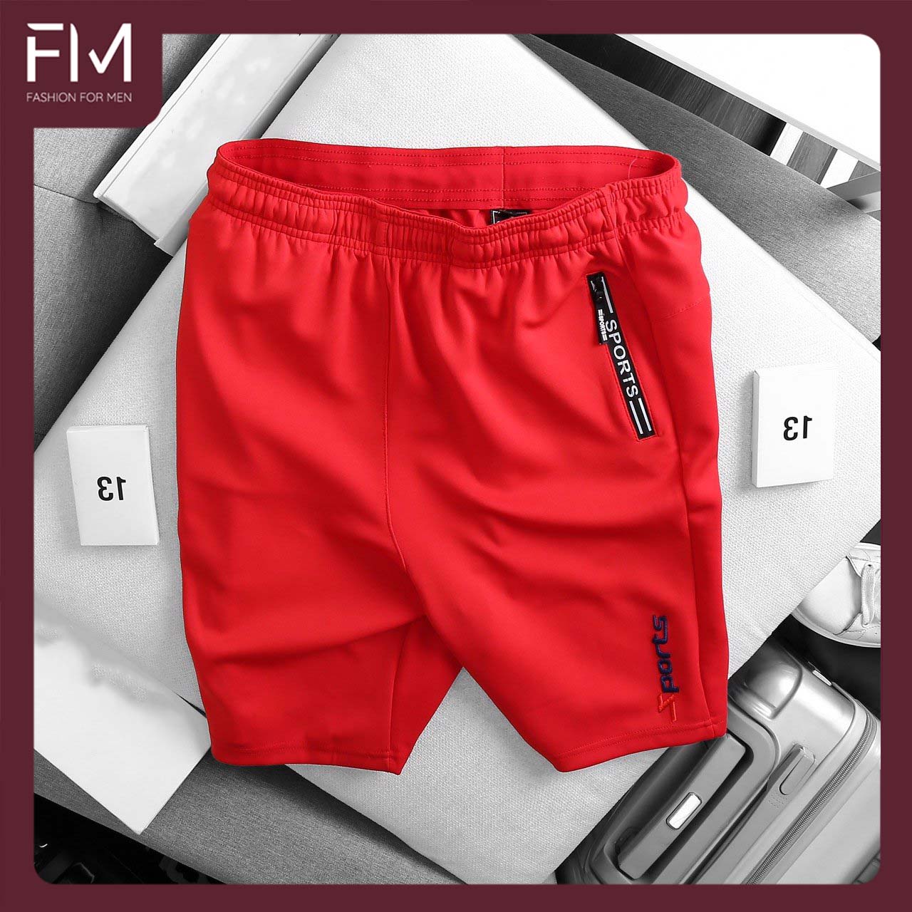 Quần short thể thao nam vải thun dày có dây rút và túi khóa - FORMEN SHOP - FMPS090