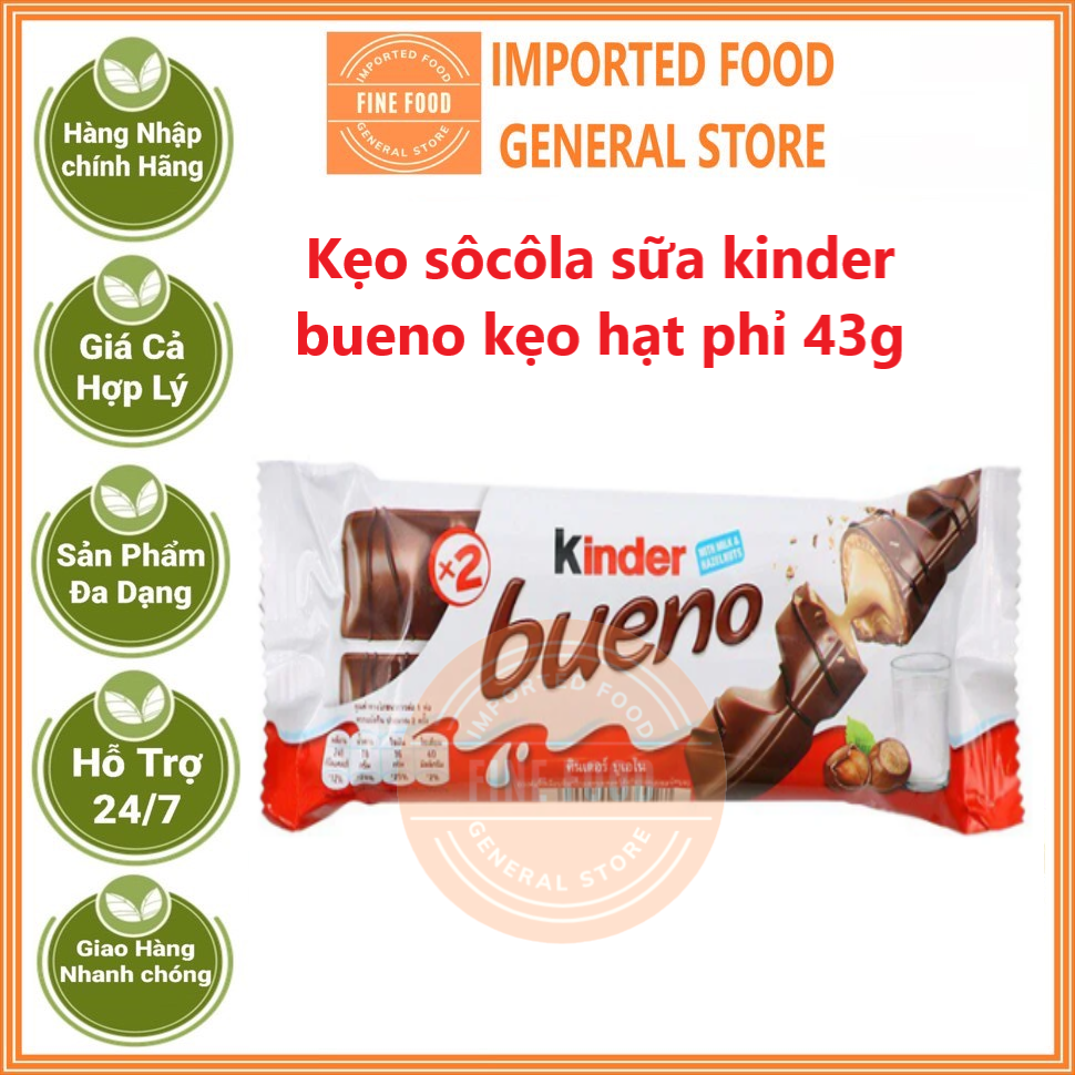 Kẹo sôcôla sữa kinder bueno kẹo hạt phỉ 43g