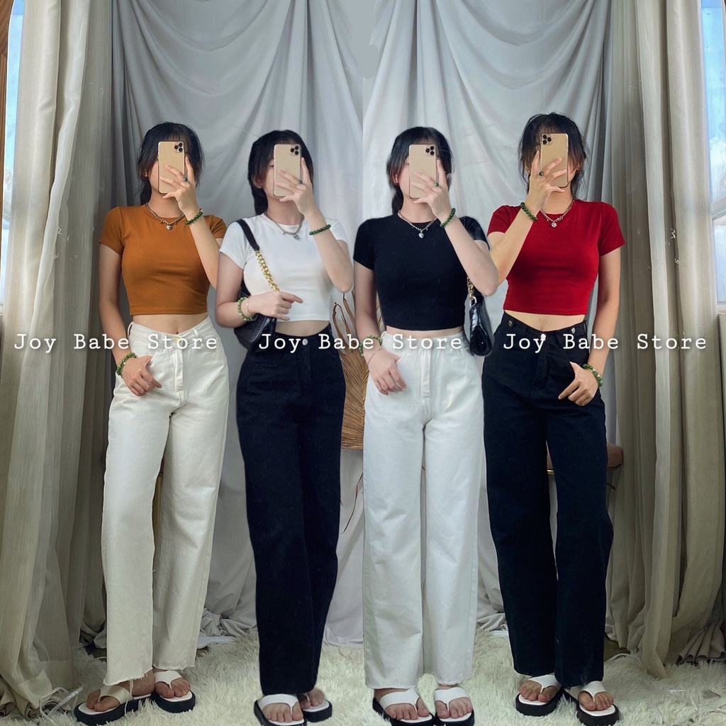 Áo croptop thun cao cấp - áo kiểu nữ cổ tròn tay ngắn trơn basic