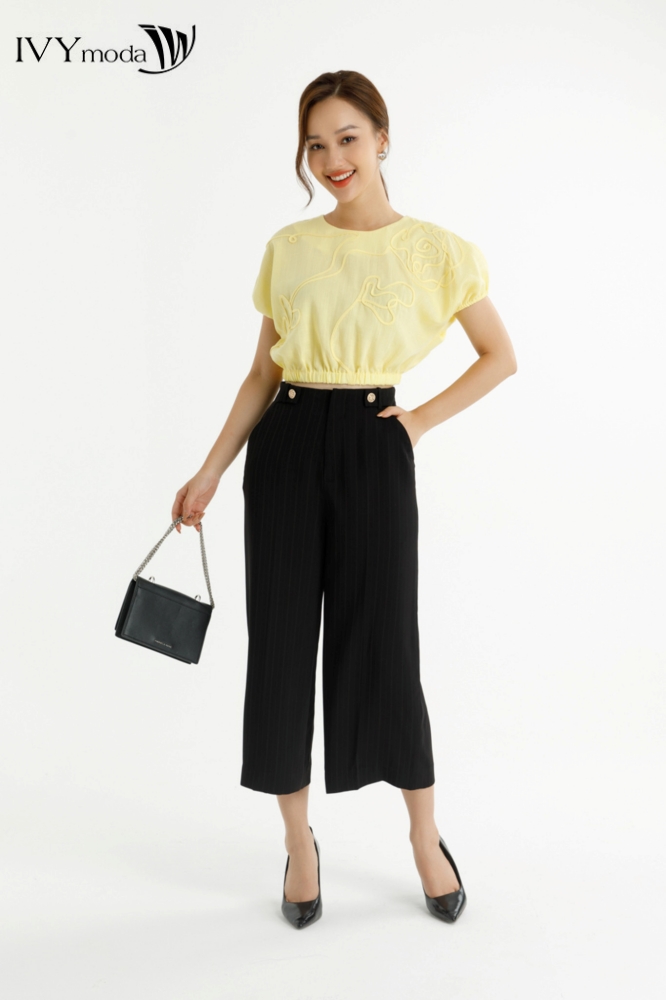 [DUY NHẤT 8.3 - VOUCHER 90K ĐƠN 599K] Quần suông cạp phối khuy IVY moda MS 22M7613