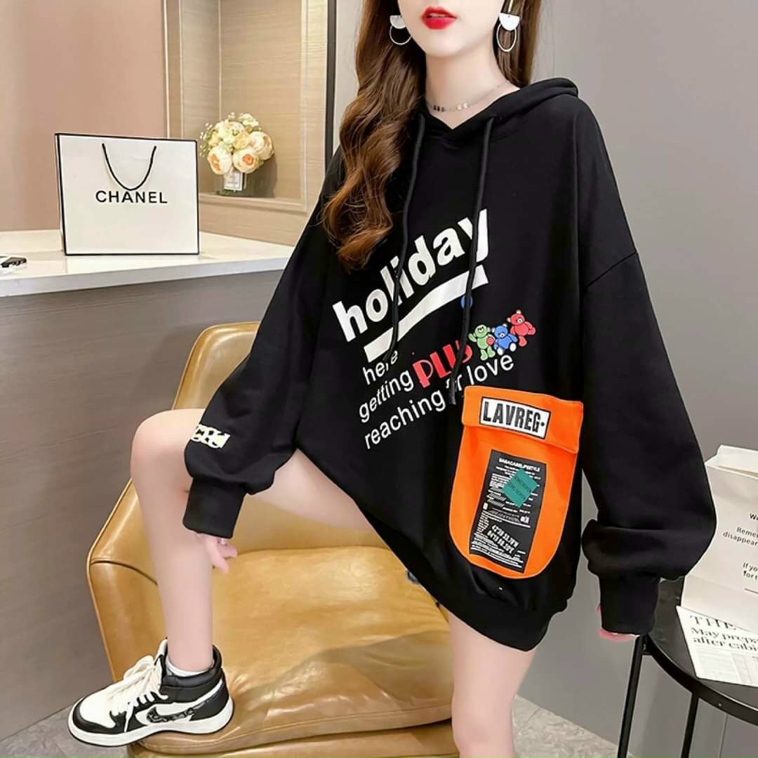 ÁO KHOÁC NỮ ÁO HOODIE UNISEX HOLIDAY PHỐI MŨ LIỀN CÓ DÂY RÚT TAY DÀI FORM RỘNG CỰC DỄ PHỐI ĐỒ