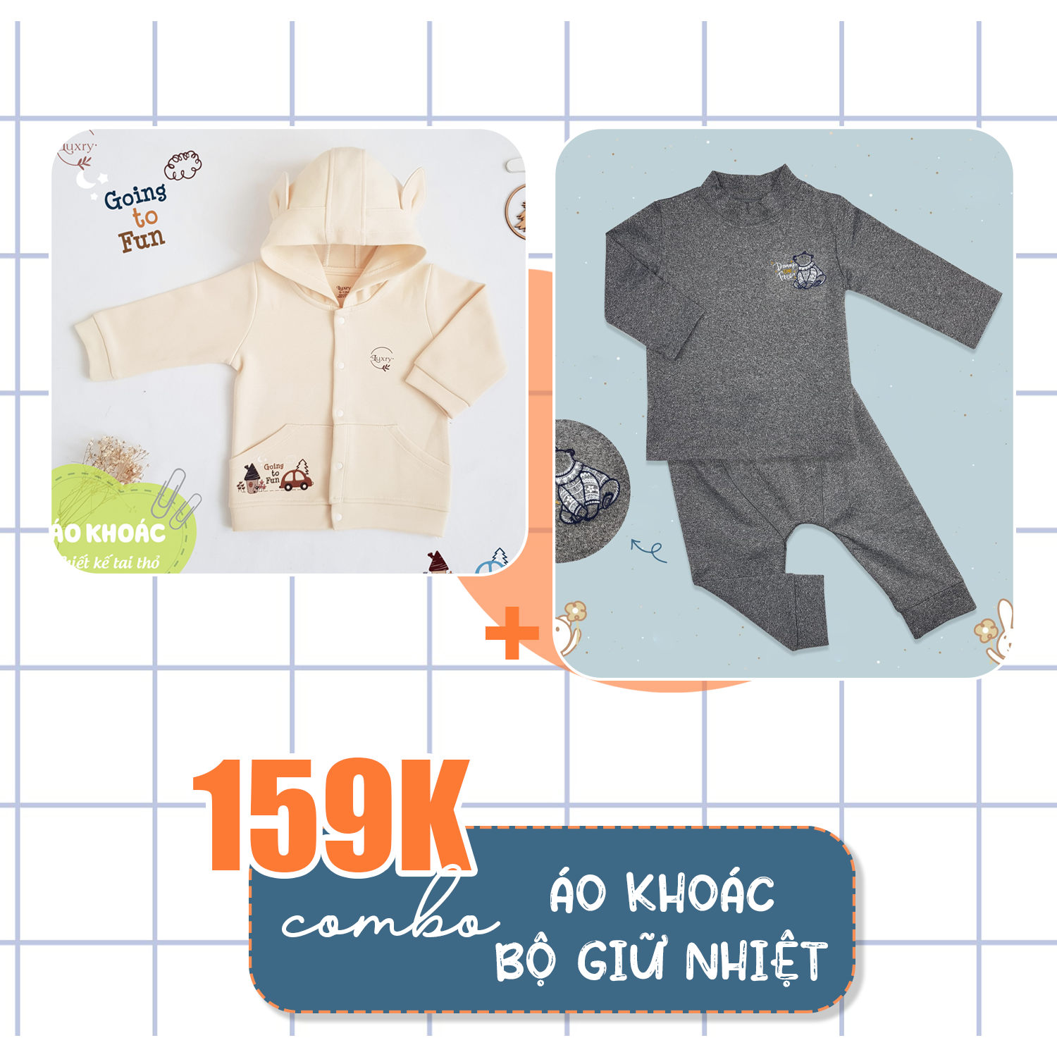 Combo khuyến mãi áo khoác và bộ giữ nhiệt cho bé trai, bé gái
