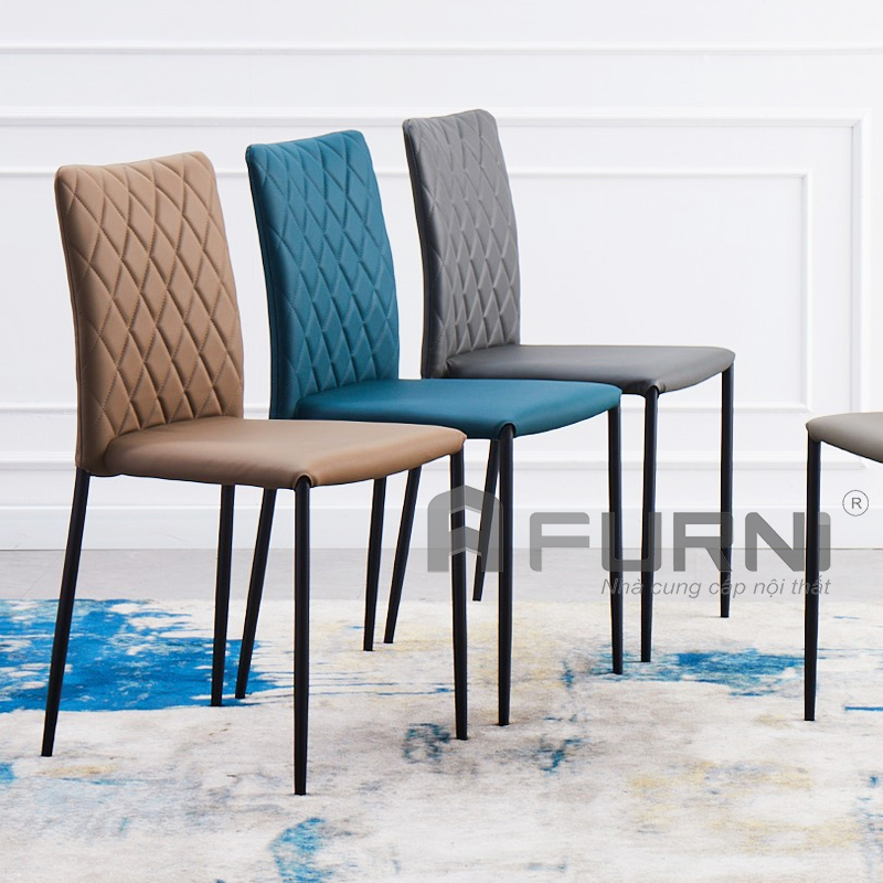 Ghế bàn ăn đẹp hiện đại nhập khẩu nệm bọc da simili chân thép sơn tĩnh điện màu đen LUX 20A-P / Moddern Dining Chair in Ho Chi Minh City