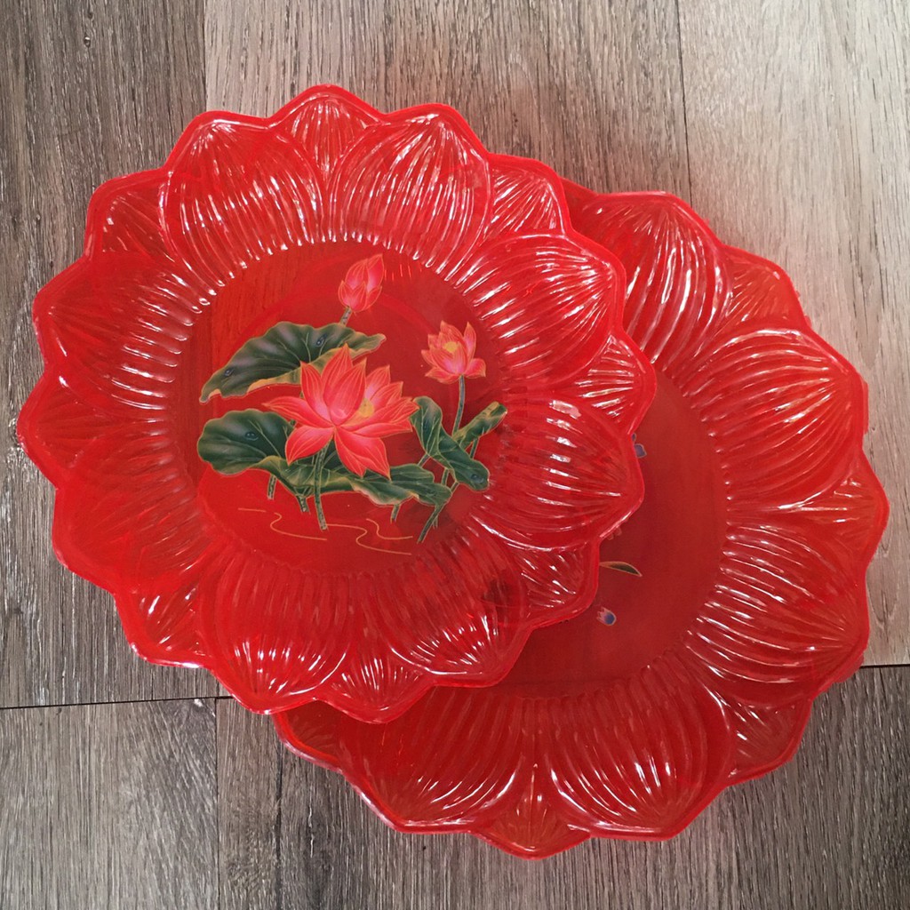 Dĩa Trái Cây Màu Đỏ Hoa Sen Trang Trí Bàn Thờ