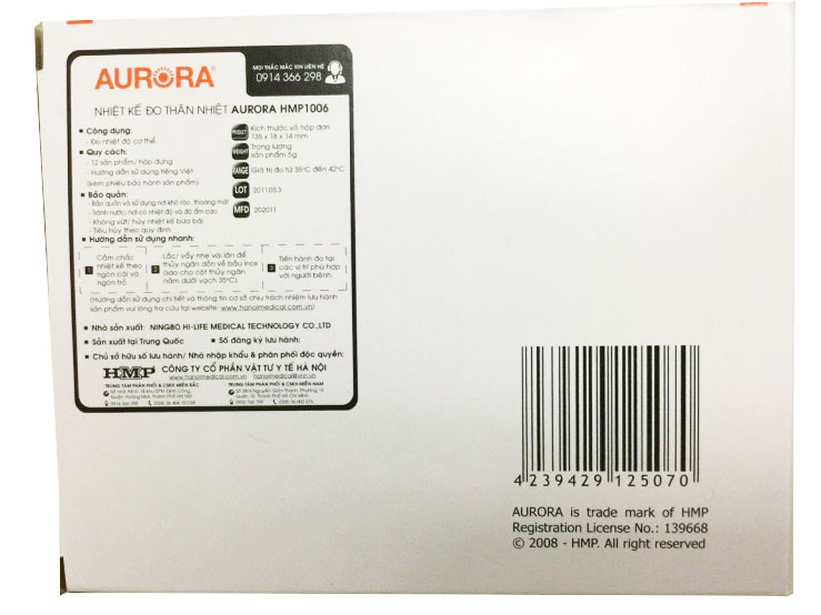 [HCM]Nhiệt kế đo thân nhiệt thủy ngân Aurora