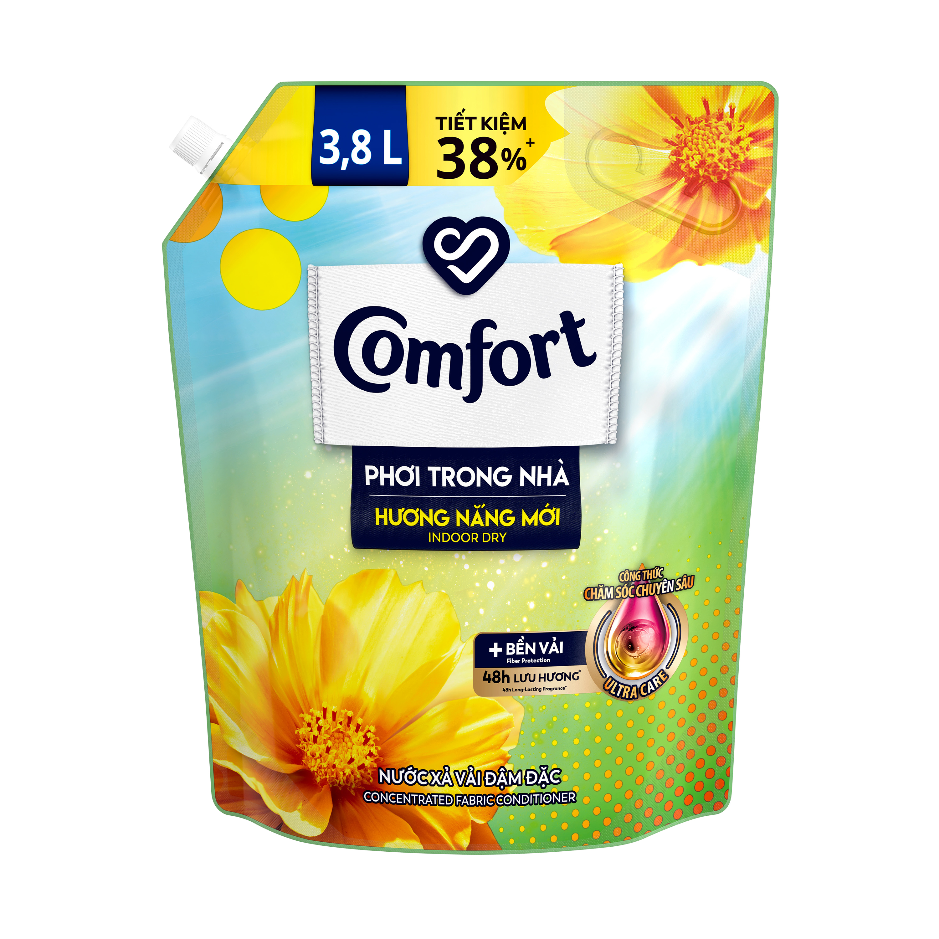 Nước Xả Vải Comfort Đậm Đặc Phơi Trong Nhà Hương Nắng Mới Túi 3.8L