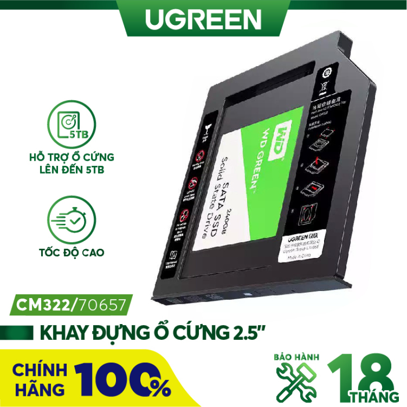 Bảng giá Khay đựng ổ cứng 2.5 cho Laptop có ổ CD mỏng 9.5mm UGREEN 70657 cao cấp - Hàng phân phối chính hãng - Bảo hành 18 tháng Phong Vũ
