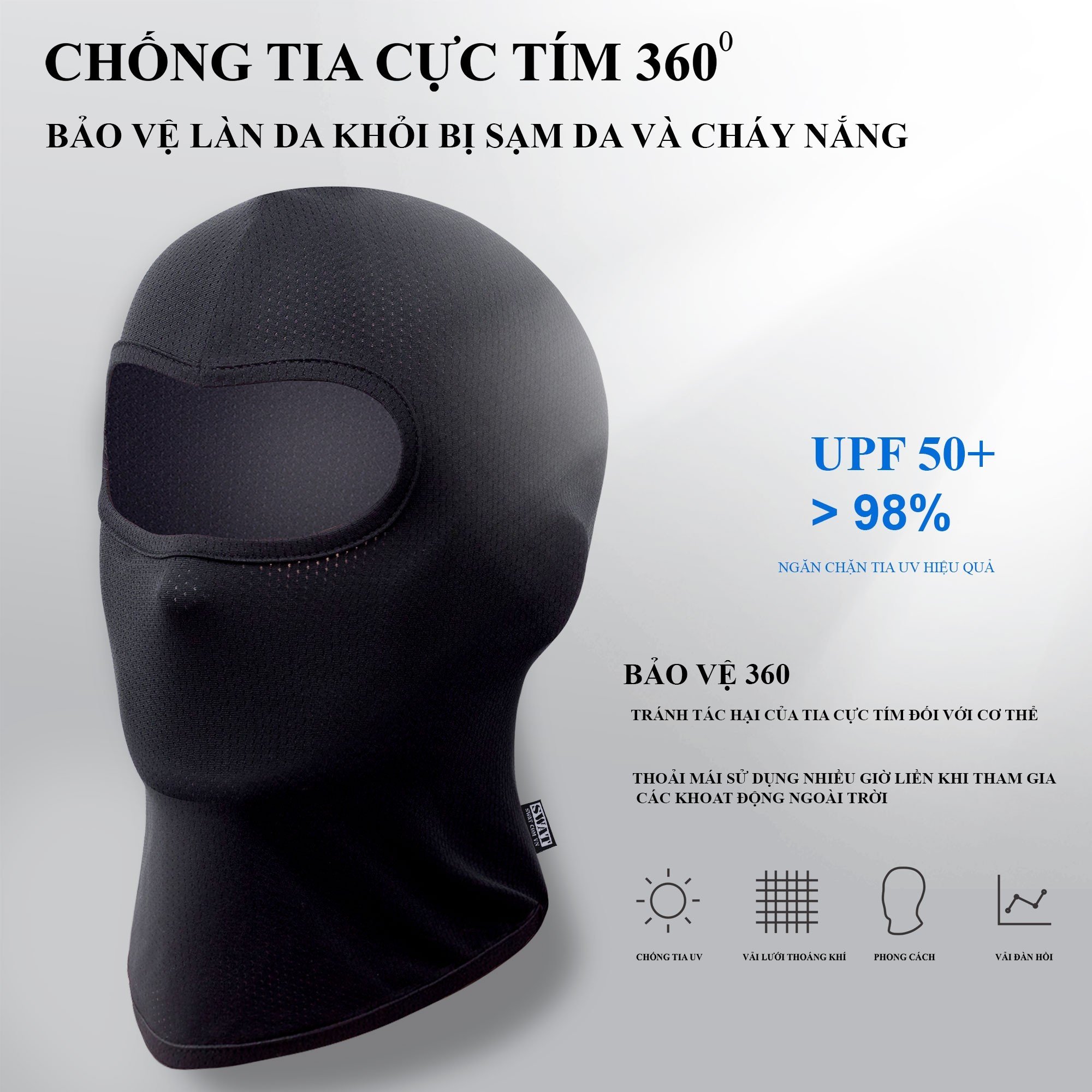 Khăn Trùm Đầu Ninja Chống Nắng Ninja Basic Vải Thun Lỗ Kim Co Giãn 4 Chiều (2 Mẫu)