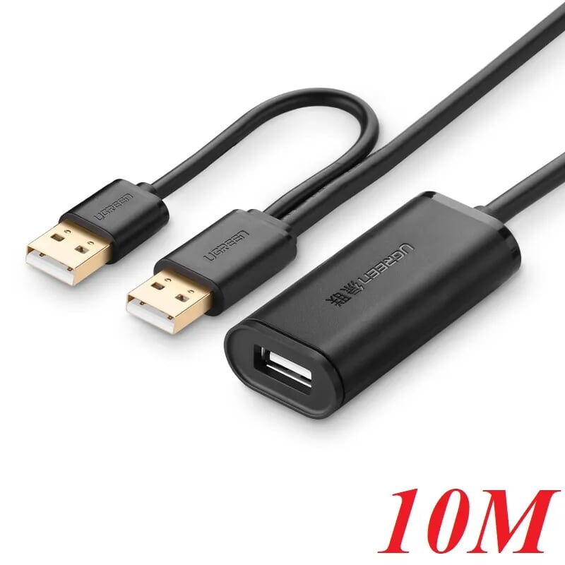 Ugreen 20214 10m màu đen cáp tín hiệu nối dài usb 2.0 có chip khuếch đại hỗ trợ nguồn usb us137