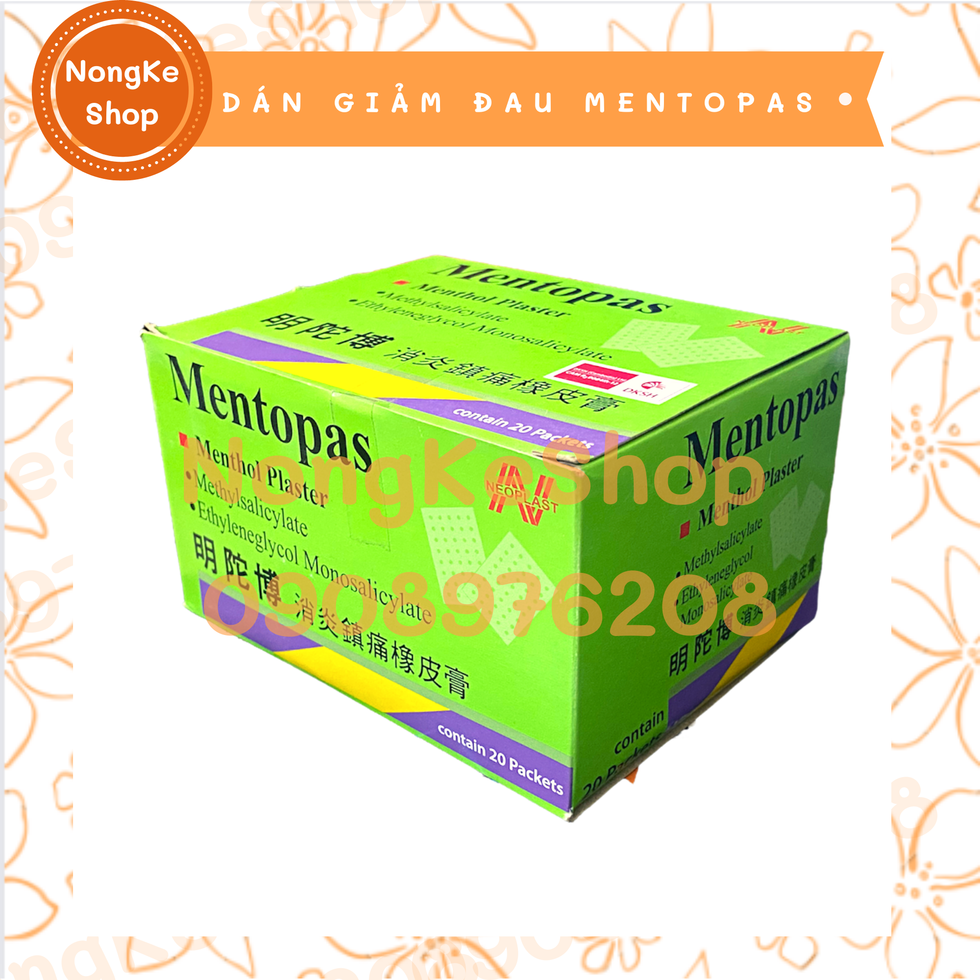 1 GÓI 10 MIẾNG DÁN GIẢM ĐAU MENTOPAS THÁI LAN