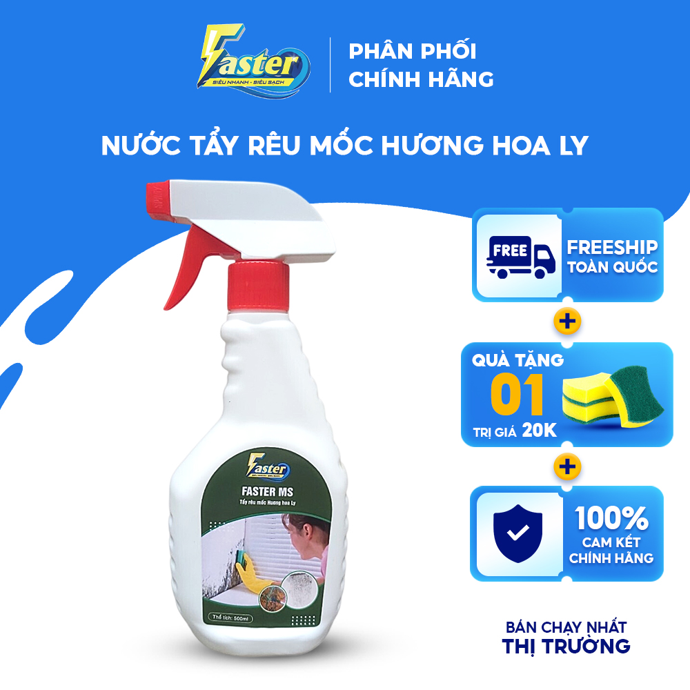 Xịt tẩy rêu nền gạch, sàn đá, mốc tường nhà, nền xi măng hương hoa ly faster 500ml