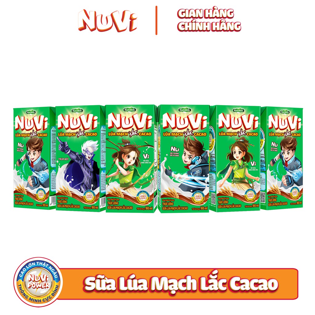 (HSD T6-2026) Thùng 48 Hộp NUVI Sữa Lúa Mạch Thạch Cacao 170ml.