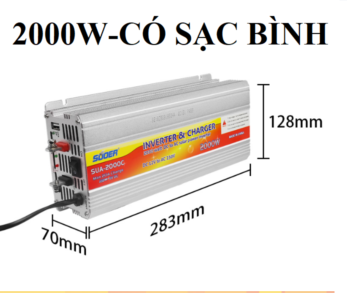 Bộ đổi điện 2000W 12V Sang 220V SUOER CÓ SẠC ACQUY 20A- - SUA-2000C