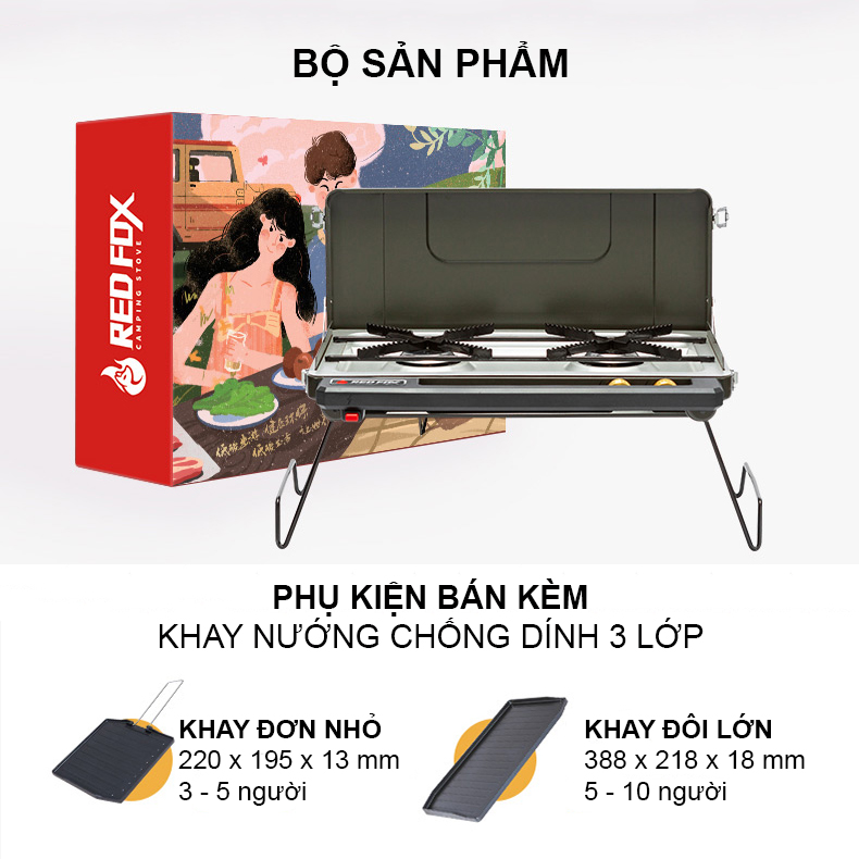 [Xiaomi Redfox] Bếp ga đôi mini gấp gọn du lịch cắm trại camping