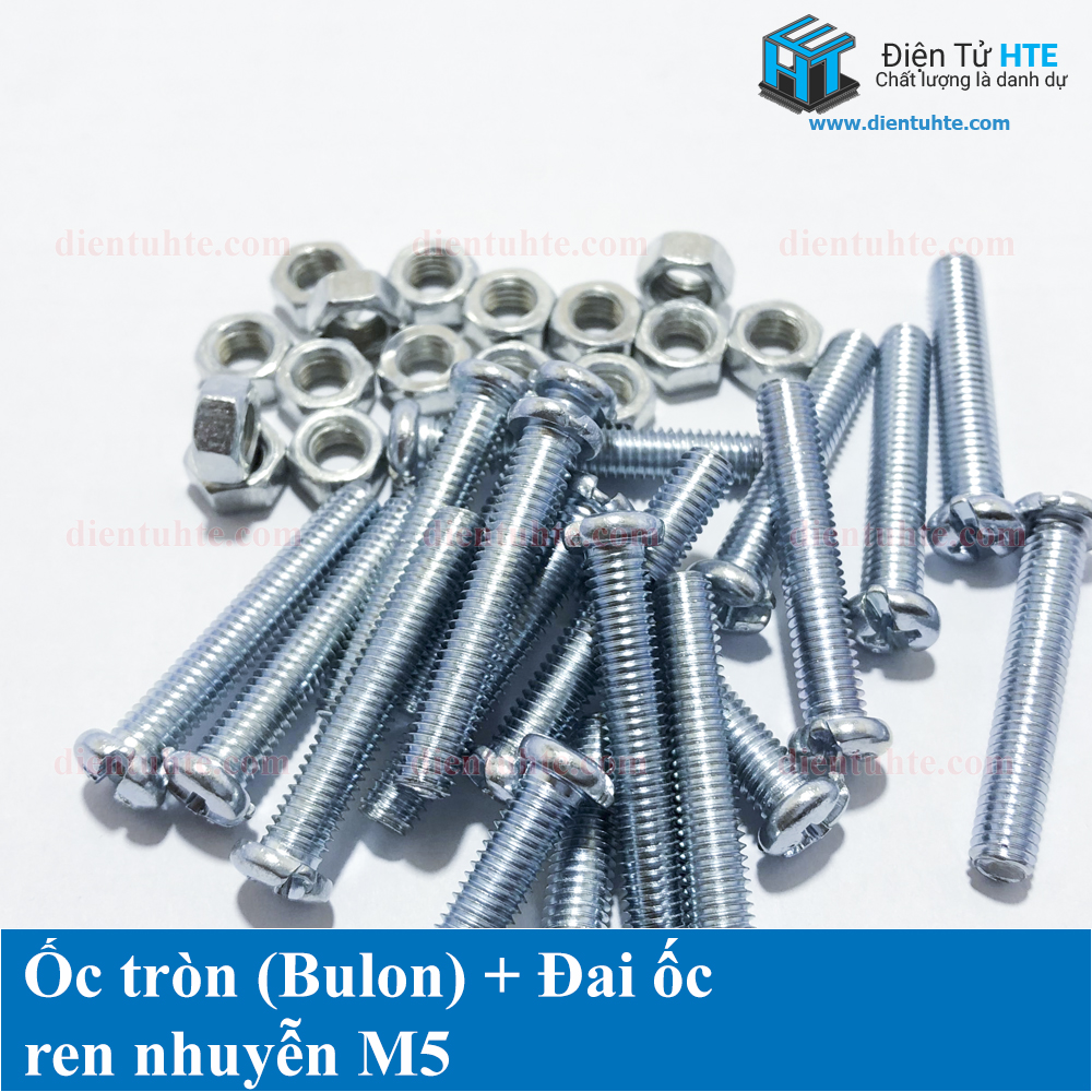Ốc tròn (Bulon) + Đai ốc ren nhuyễn M5