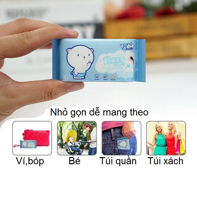 [CHỐT ĐƠN NHẬN QUÀ] Khăn giấy ướt, Khăn ướt tiện dụng ( 1 bịch/8 gói nhỏ )