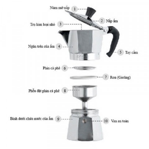 Ấm pha cà phê Moka Express 3TZ (3 cup), bình pha cà phê kiểu Ý