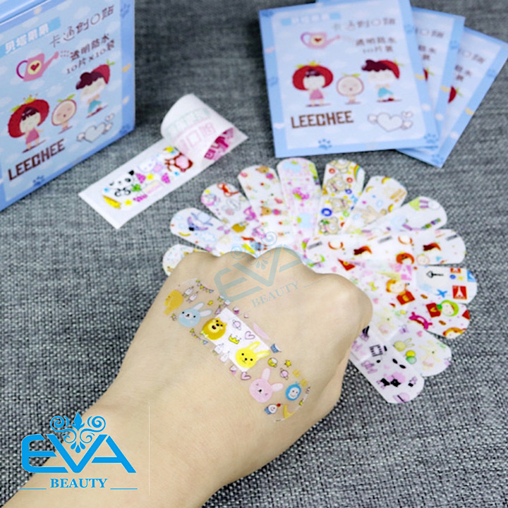 [HCM]Hộp 100 Miếng 10 Set Băng Keo Cá Nhân Hoạt Hình Cute Bandages Trong Suốt