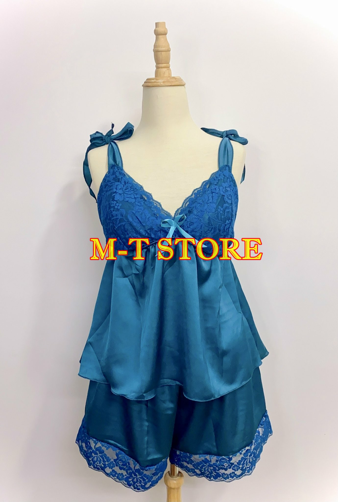 BỘ MẶC NHÀ MẶC NGỦ SATIN 2 DÂY CỘT NƠ CÓ MÚT
