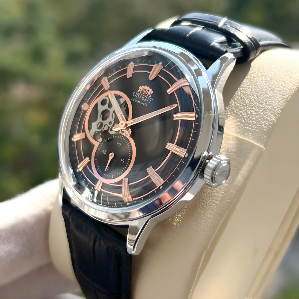Đồng hồ nam Orient automatic dây da máy cơ nhật sang trọng