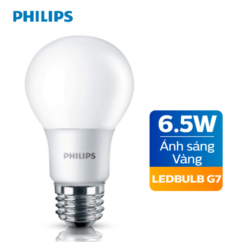 Bóng đèn Philips LED cao cấp siêu sáng tiết kiệm điện 6.5W 3000K E27 230V A60 - Ánh sáng vàng