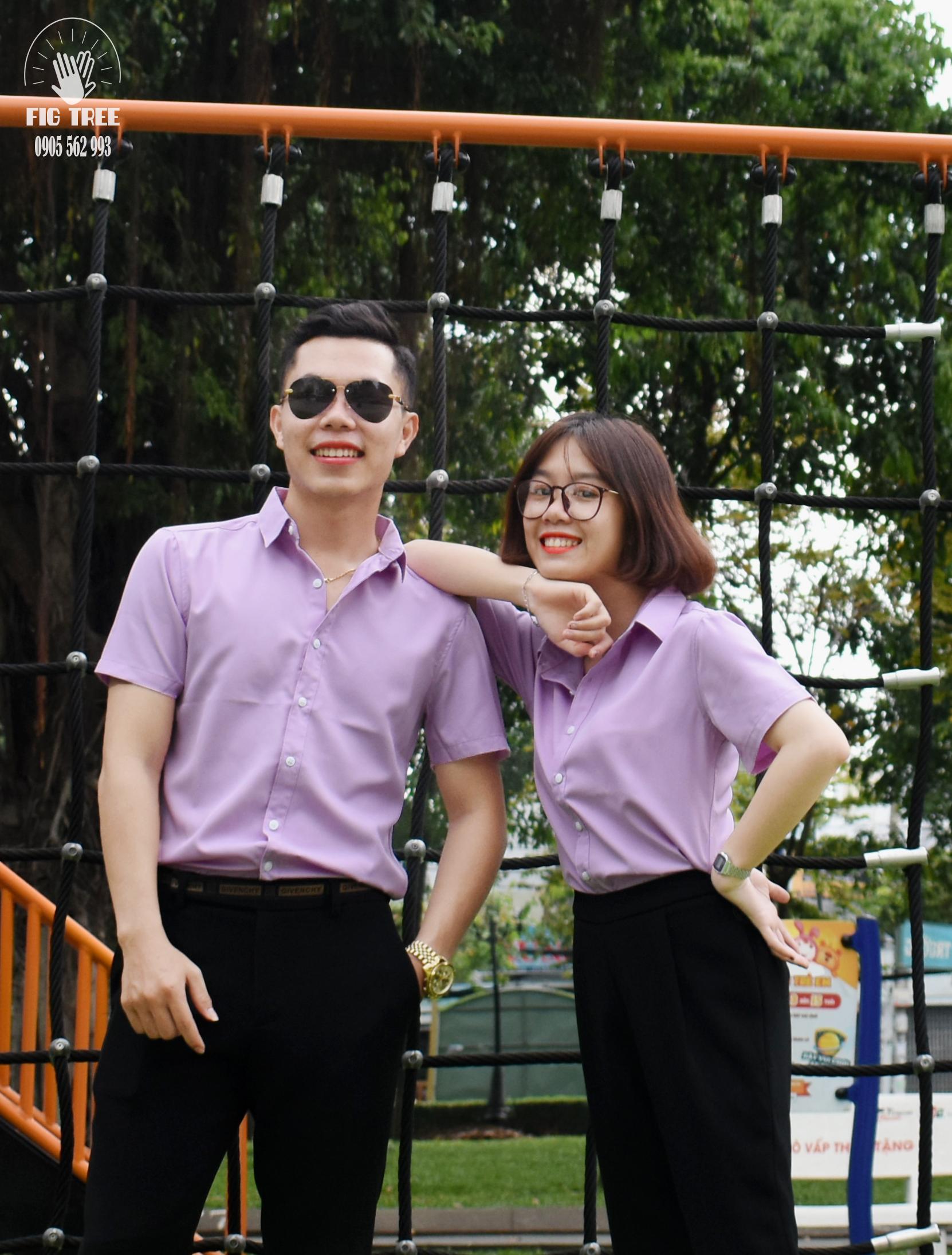 Áo sơ mi FIG TREE màu tím cà tay ngắn