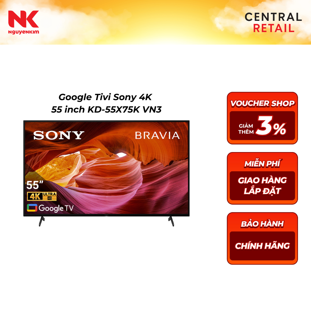 (NK Sản Phẩm Mới) Google Tivi Sony 4K 55 inch KD-55X75K VN3