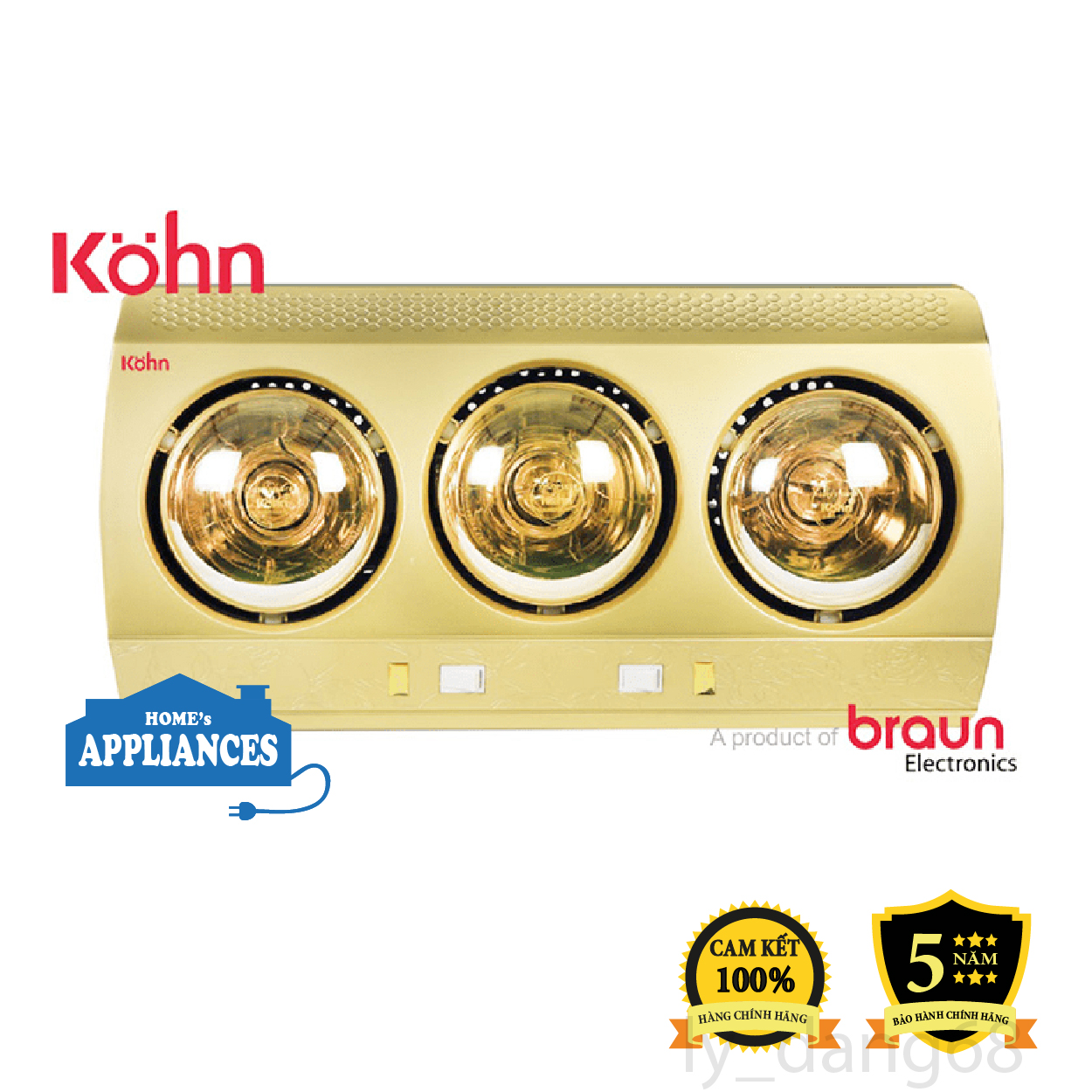 Đèn sưởi nhà tắm 3 bóng Braun KOHN ECO KN03G ❤️Hàng chính hãng BH 5 năm❤️