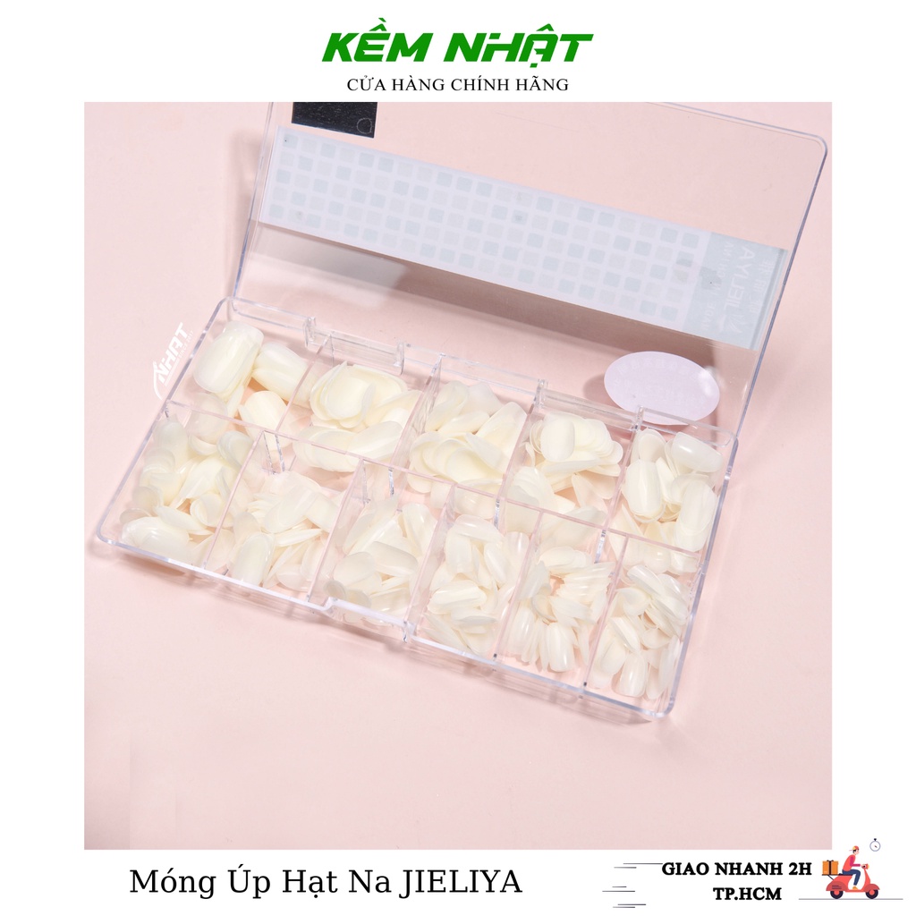 Móng Úp JIELIYA Tem Xanh Tròn Ngắn Hạt Na Form Hàn