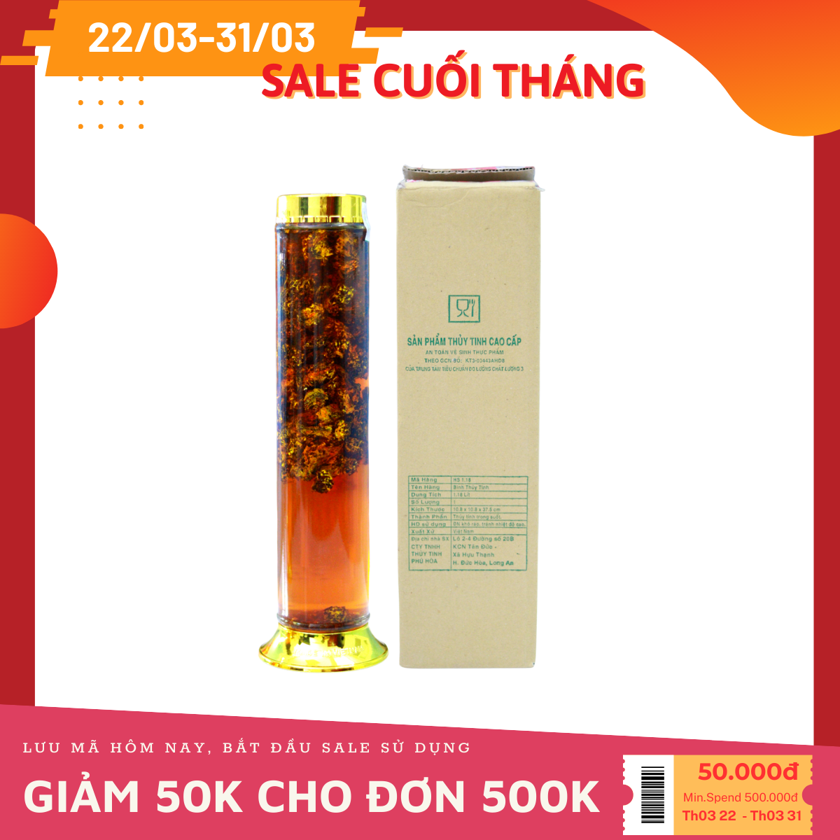 Rượu Ngâm Đế Đông Trùng Hạ Thảo - Bình 1.2L