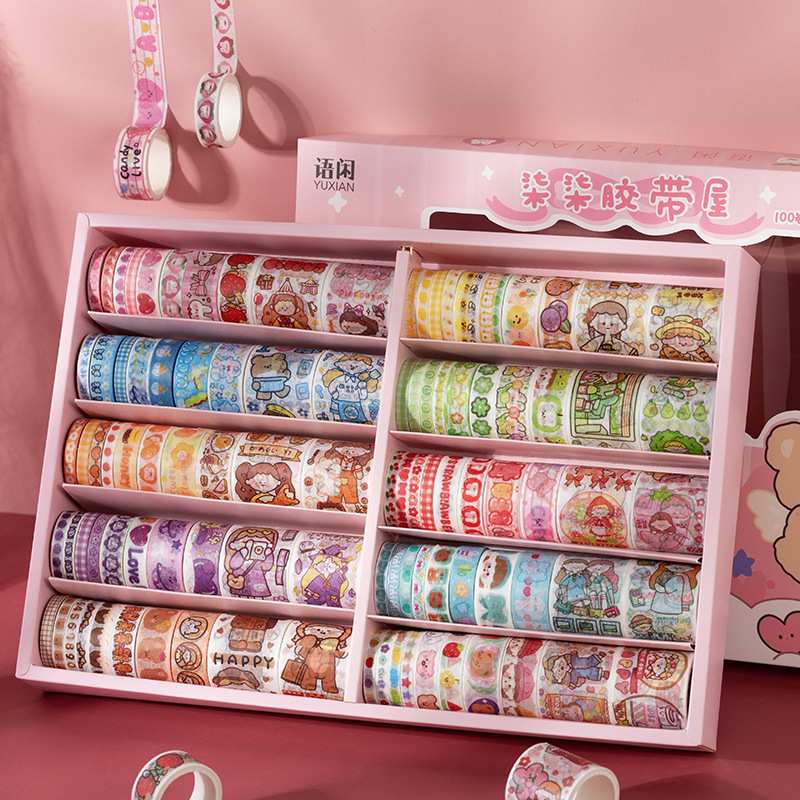 [GIRL THINGS] Hộp 100 cuộn washi tape dễ thương (có tách lẻ 20 cuộn)
