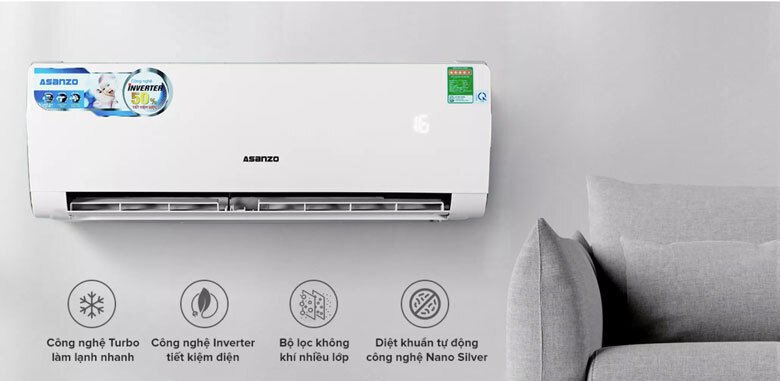 [FreeshipMAX] [Trả góp 0%]Máy lạnh Asanzo Inverter 1.5 HP K12N66 ( Giao hàng miễn phí Tphcm - Ngoại tĩnh coa tính phí)