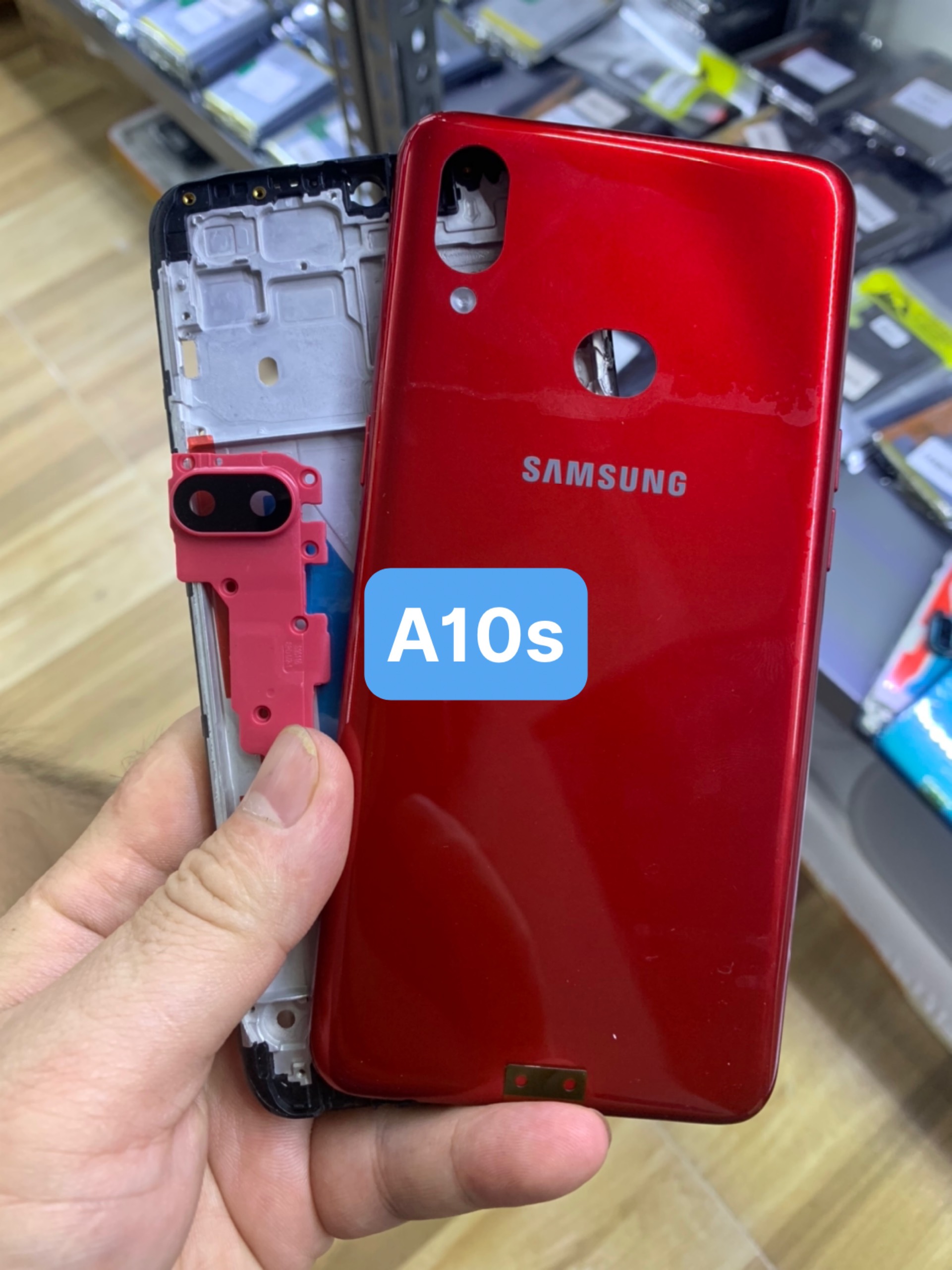 Bộ xương vỏ samsung A10S (gồm lưng. sườn, phím tăng giảm) zin