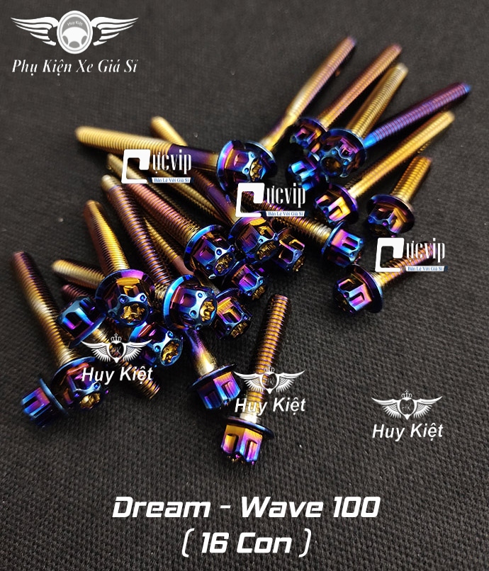 Bộ ốc máy vương miện titan cho xe dream, wave nhỏ ms2120