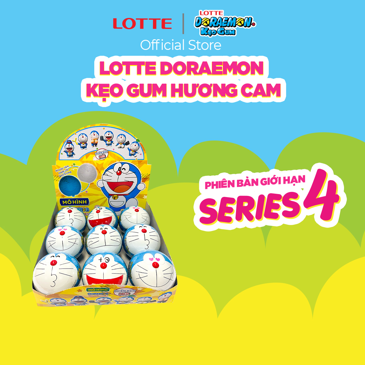 Combo 3 Bóng Lotte Doraemon - Kẹo gum hương cam 3g/hũ ( Mẫu Ngẫu Nhiên)