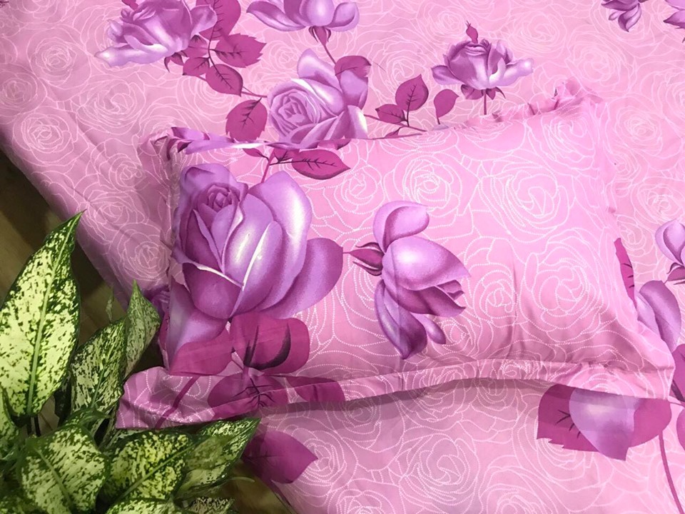 Bộ Chăn Ga Gối Cotton Poly - Hình Hoa Cành Tím ( 3 Món , 4 Món , 5 Món )