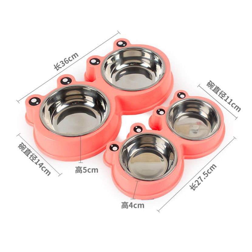 Bát ăn đôi lòng inox hình ếch cho thú cưng chó mèo