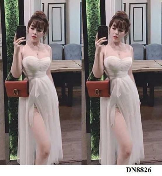 Đầm voan cúp 2 dây rút ngực sexy