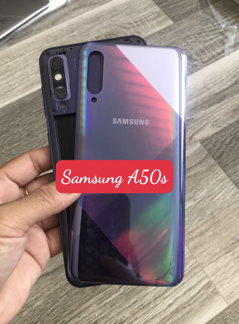 Bộ vỏ samsung A50s zin (bộ gồm lưng, sườn ,nút bấm, kính camera)