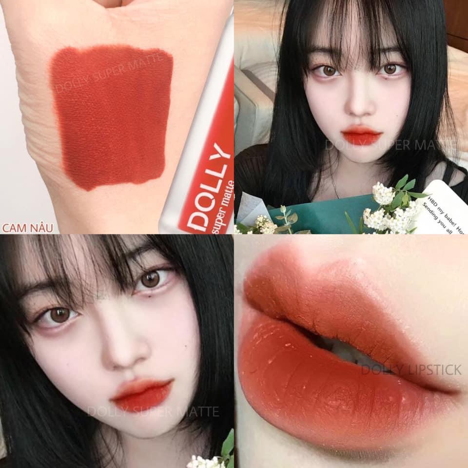 Son kem lì dolly super matte không chì màu cam nâu