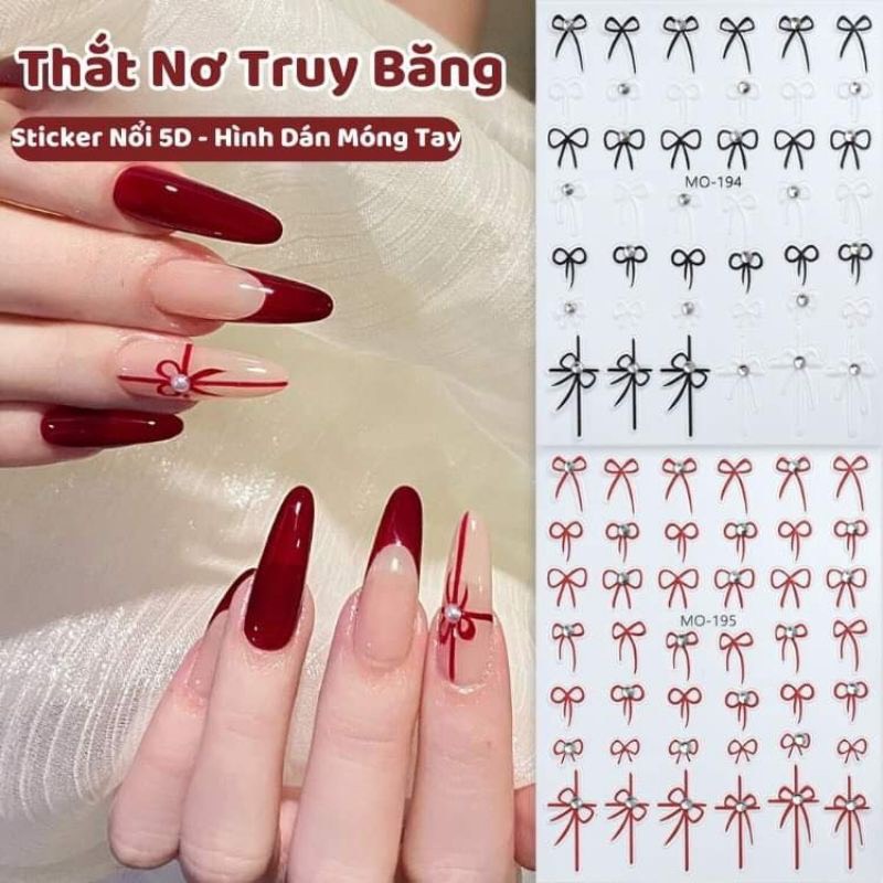 Sticker lụa 5D đính đá hình nơ trang trí nail siêu xinh