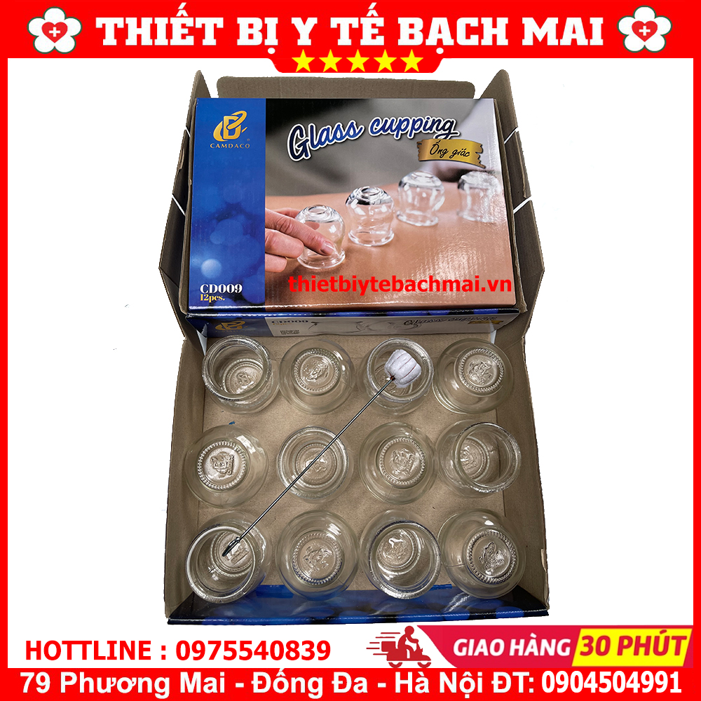 Bộ 12 Ống Giác Hơi Thủy Tinh Kèm Cây Châm Lửa