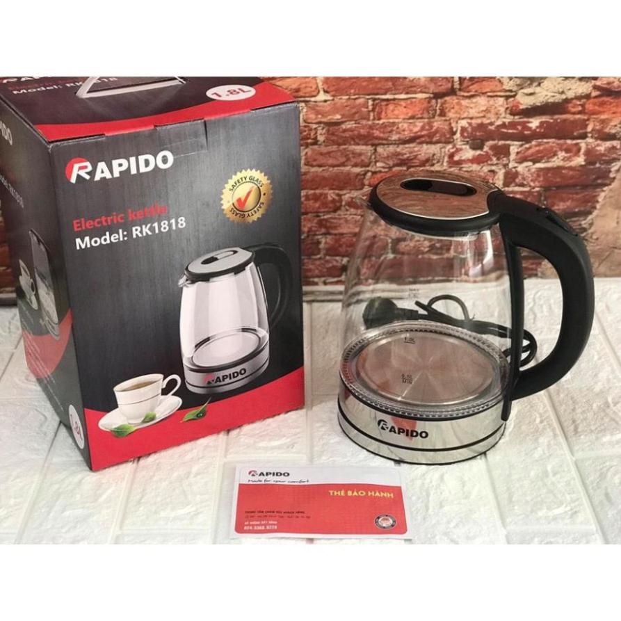 Ấm Siêu Tốc Thủy Tinh - Bình Đun Siêu Tốc RAPIDO - 1800W 1,8 Lít