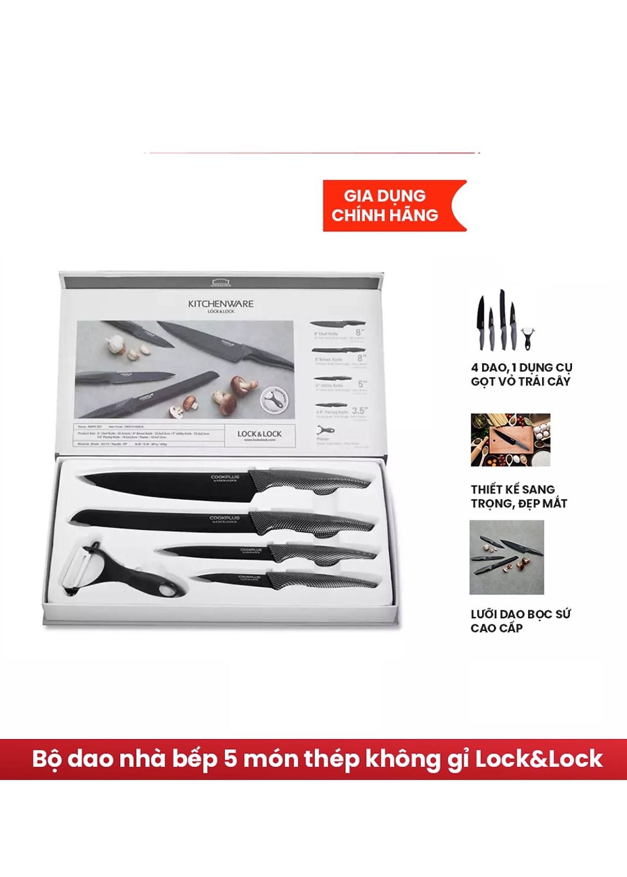 Bộ dao nhà bếp 5 món COOKPLUS Lock & Lock CKK101S5BLK