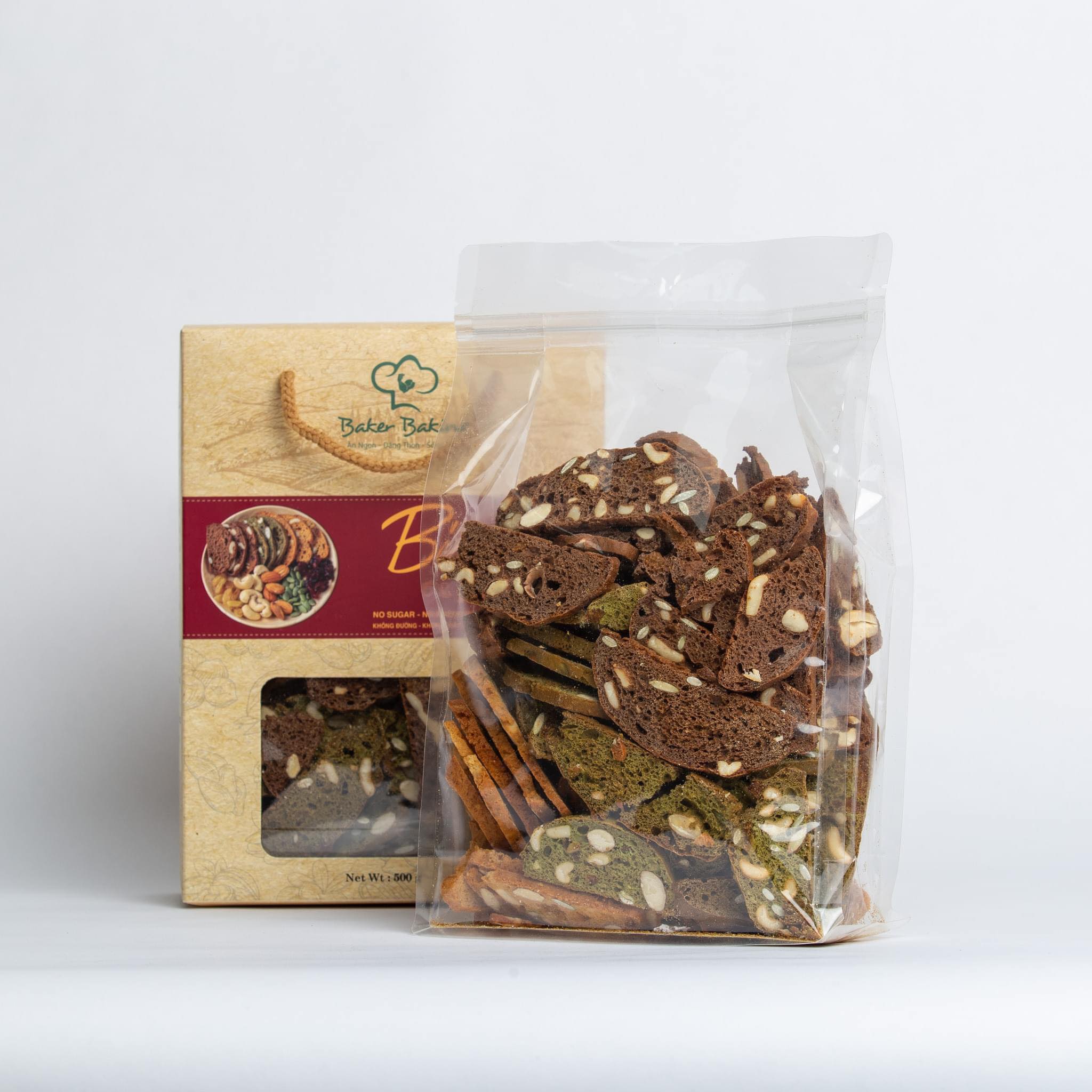 [HCM][Baker Baking] Bánh ăn kiêng BISCOTTI mix 3 vị (vanilla matcha cacao) bánh ngũ cốc nguyên cám ít calo giảm cân