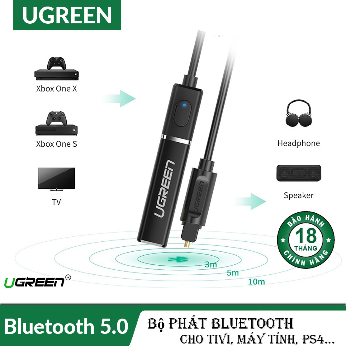 [HCM]Bộ nhận âm thanh Bluetooth 4.2 (Đầu ra Quang) UGREEN 50213