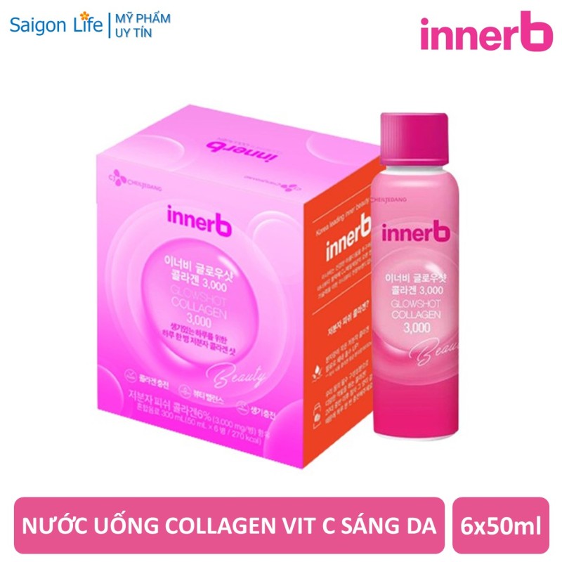 Hộp 6 Chai Nước uống Collagen Vitamin C Sáng Da InnerB Glowshot Collagen 3000 (50ml x 6)